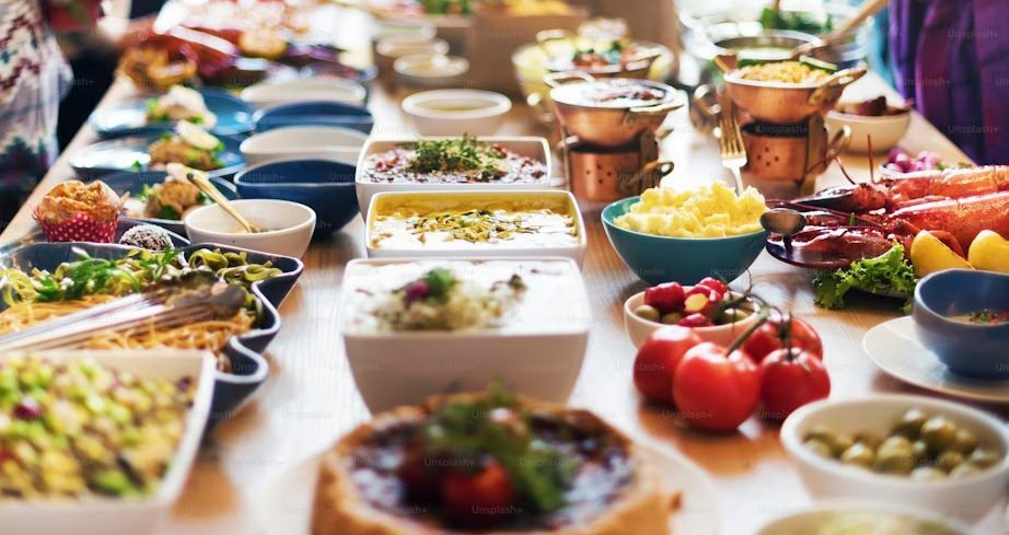 An abundant, elegantly styled corporate buffet spread